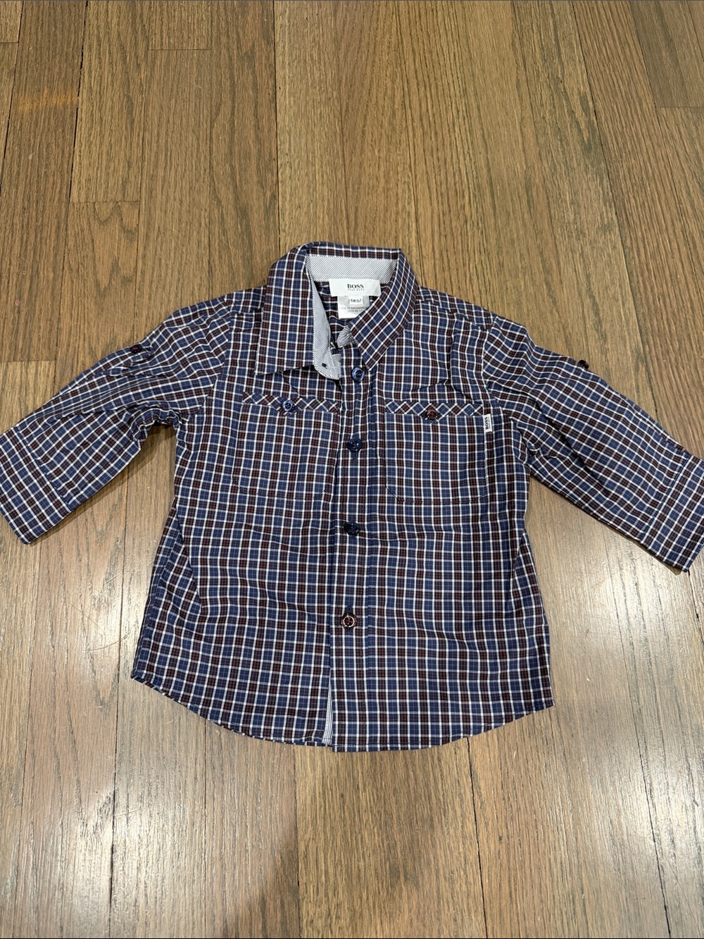 Hugo Boss Navy and White Plaid Button-Down Shirt